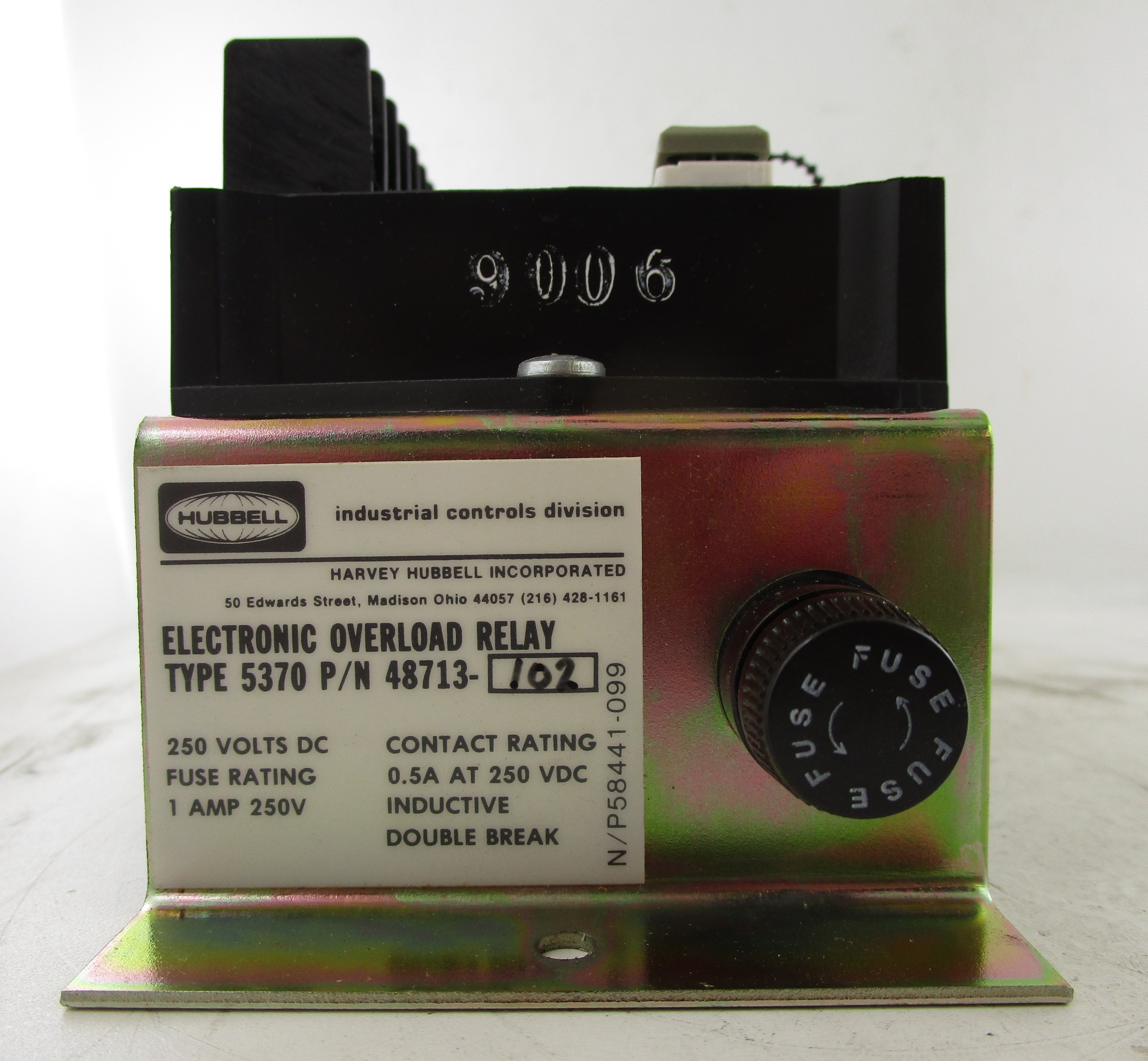 48713-102: HUBBELL TYPE 5370 ELECTRONIC VOLTAGE RELAY, 250 VDC, NEGATIVE SHUNT CONFIGURATION, HC48713-102, HC48713102