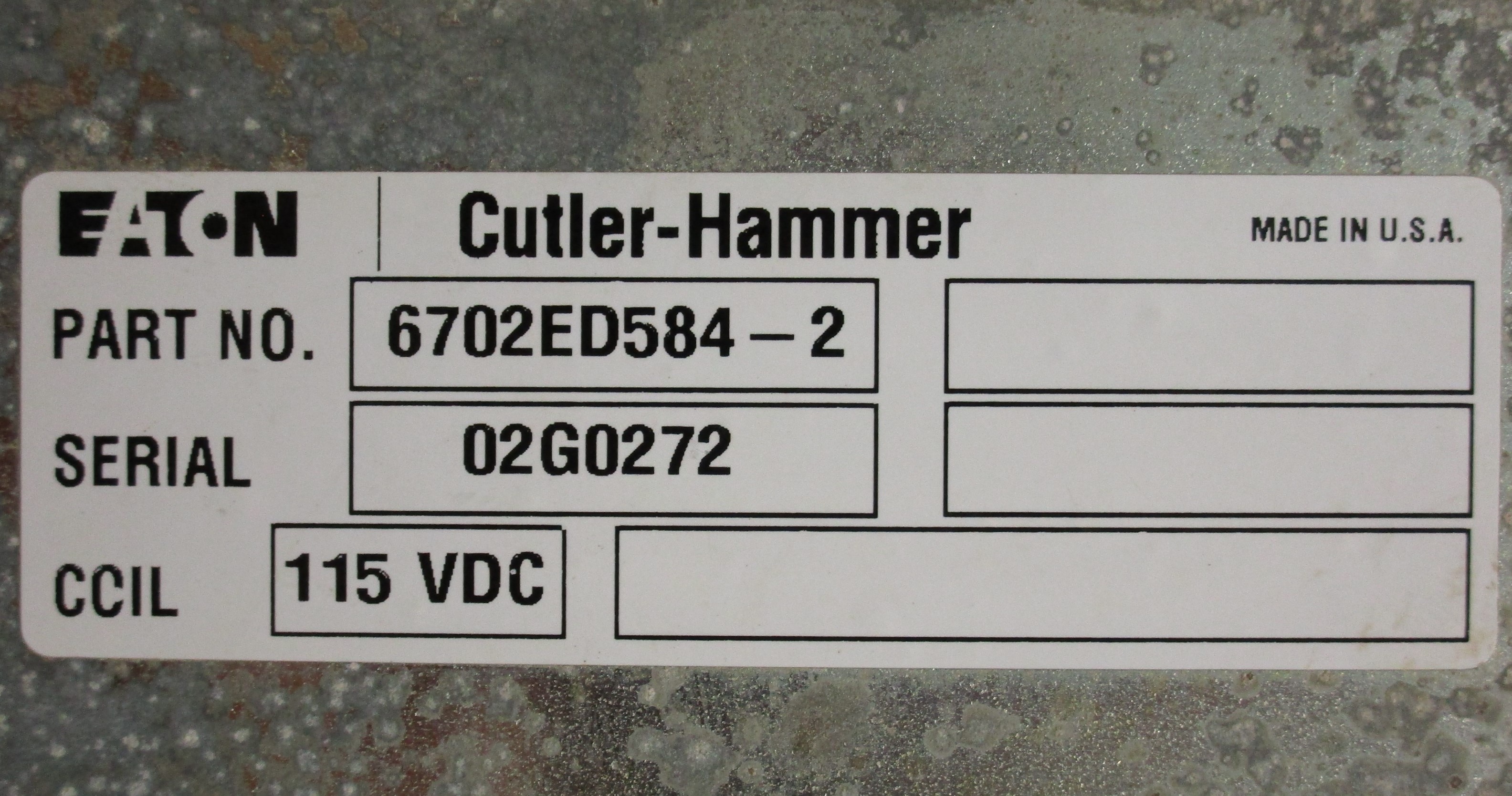 6702ED584-2: CUTLER HAMMER DC CONTACTOR, 1100A 1000VDC 115VDC COIL